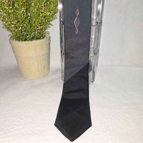 ELAAN MENS TIE BLACK GRAY WITH PINK DIAMOND EMBROIDERED DESIGN - Picture 1 of 5